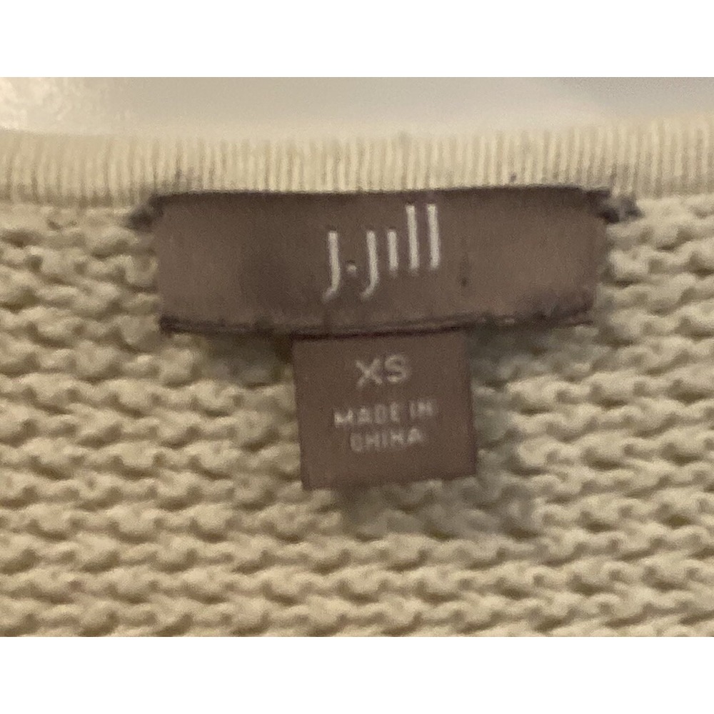 J. Jill Womens XS Open Front Cardigan Sweater Cream Striped Cotton Blend 0769 - Picture 4 of 7